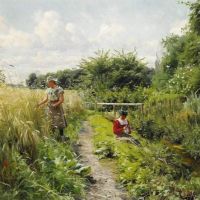 Monsted Peder Two Young Women Picking Flowers On A Sunny Summer Day 1902