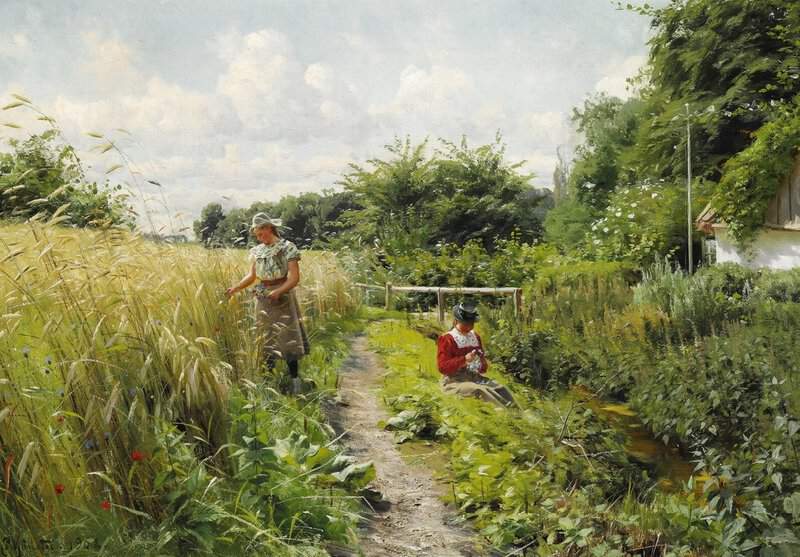 Monsted Peder Two Young Women Picking Flowers On A Sunny Summer Day 1902 museum quality