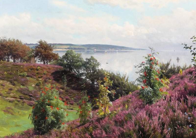 Monsted Peder Udsigt Over Vejle Fjord Fra Frydenlund Lyngbakke 1920 museum quality