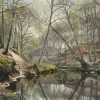 Monsted Peder View From A Forest With A Stream Spring