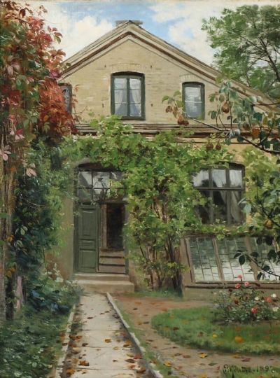art oil painting reproduction of  Monsted Peder View From A House With A Garden In Early Autumn 1897 museum quality handmade