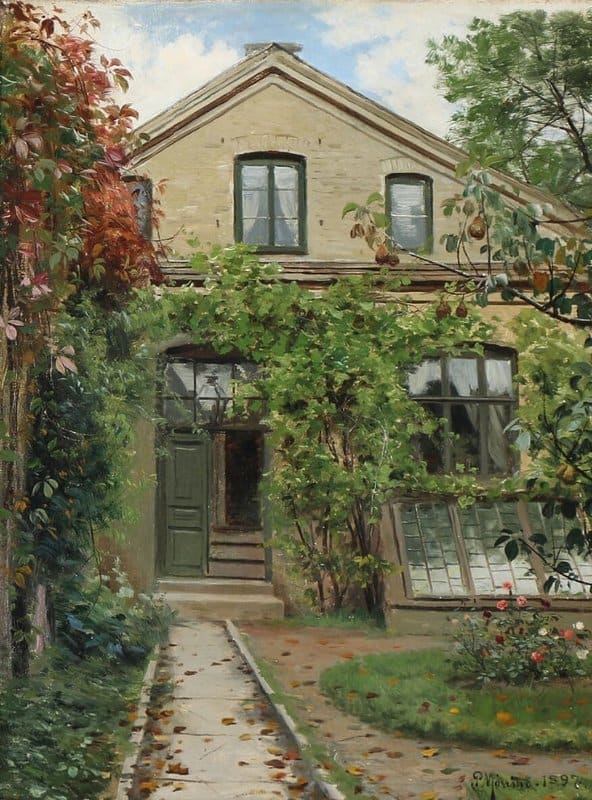 Monsted Peder View From A House With A Garden In Early Autumn 1897 museum quality