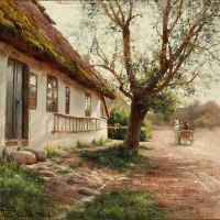Monsted Peder View From A Village Street In Jorlunde With A Thatched Cottage 1916