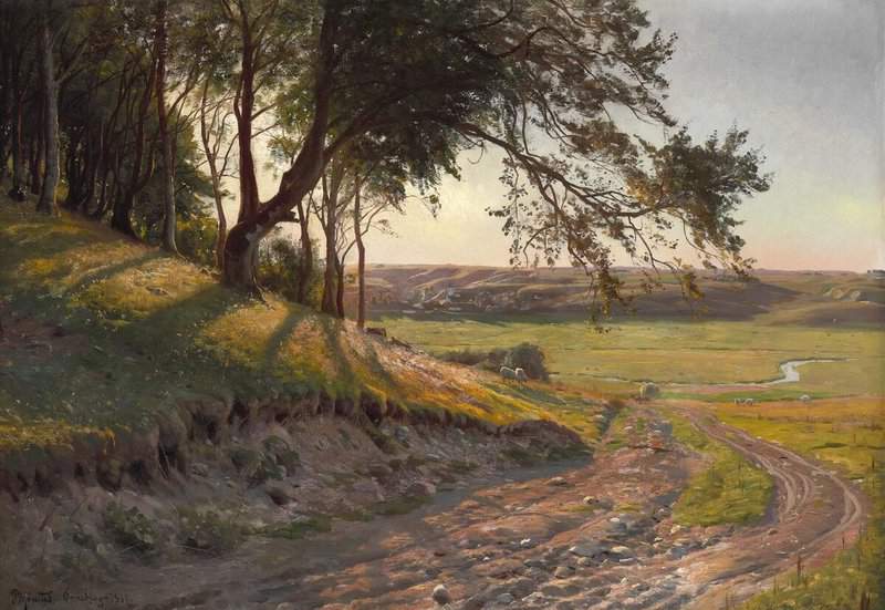 Monsted Peder View From Ornebjerg Towards Gravlev Near Skorping 1911 museum quality