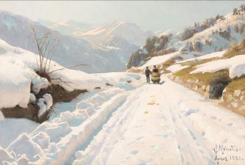 Monsted Peder View From Scuol In Switzerland With The Road Between Ardez And Schuls On A Clear Winter S Day museum quality