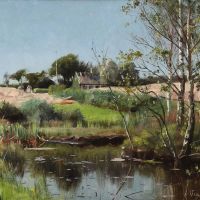 Monsted Peder View From Vexebo With A Thatched Cottage Near A Duck Pond 1926