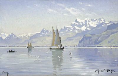 art oil painting reproduction of  Monsted Peder View Of Lake Vevey 1890 museum quality handmade