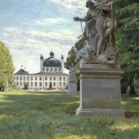 Monsted Peder View Of The Park At Fredensborg Castle With One Of Wiedewelt S Sculptures In The Foreground And The Castle In The Background 1893