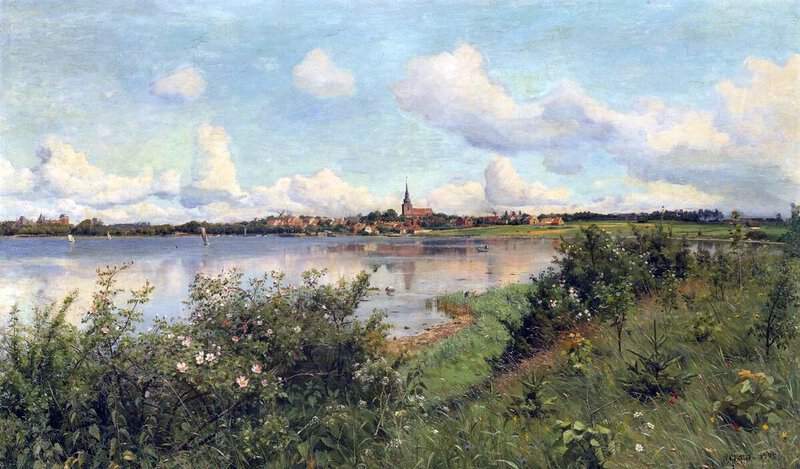 Monsted Peder View Of The Town Of Nysted And Alholm Castle. In The Foreground Rosebushes 1905 museum quality