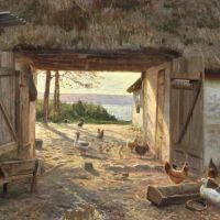 Monsted Peder View Towards Lake Esrum From The Courtyard Of A Thatched Farmhouse 1937