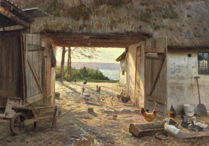 Monsted Peder View Towards Lake Esrum From The Courtyard Of A Thatched Farmhouse 1937 museum quality