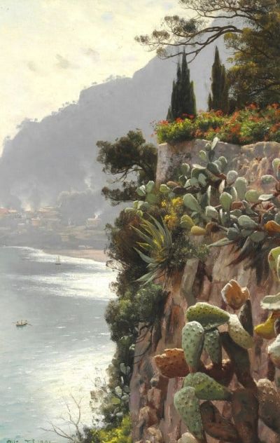 art oil painting reproduction of  Monsted Peder View Towards Monaco 1906 museum quality handmade
