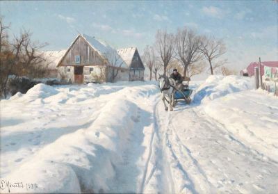 art oil painting reproduction of  Monsted Peder Vinterdag Glostrup 1931 museum quality handmade