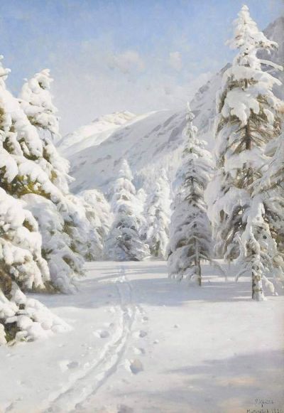 art oil painting reproduction of  Monsted Peder Vinterlandskap museum quality handmade