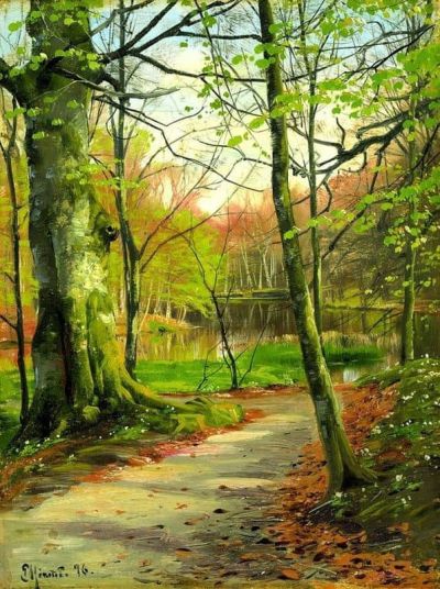 art oil painting reproduction of  Monsted Peder Waldweg Am See 1896 museum quality handmade
