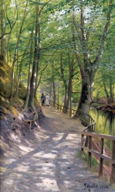 art oil painting reproduction of  Monsted Peder Walking In The Forest museum quality handmade
