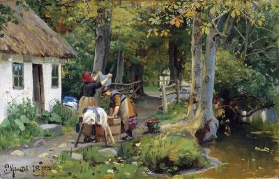 art oil painting reproduction of  Monsted Peder Washing Day 1883 museum quality handmade