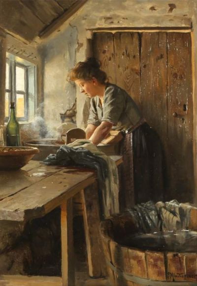 art oil painting reproduction of  Monsted Peder Washing Day 1905 museum quality handmade