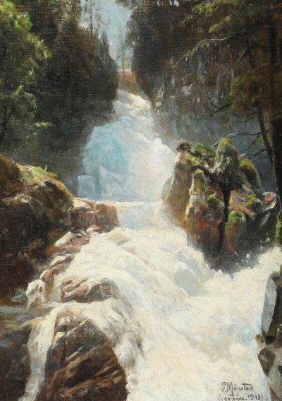 art oil painting reproduction of  Monsted Peder Waterfall At Gastein 1912 museum quality handmade