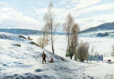 art oil painting reproduction of  Monsted Peder Winter In Odnes Norway museum quality handmade