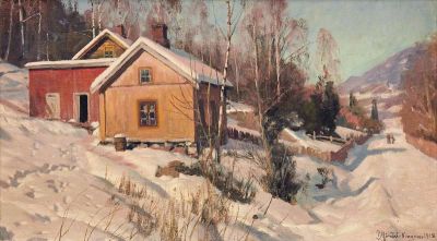 art oil painting reproduction of  Monsted Peder Winter In Vingnes Lillehammer 1918 museum quality handmade