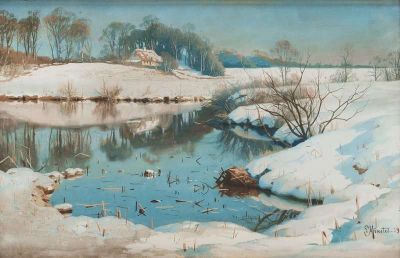 art oil painting reproduction of  Monsted Peder Winter Landscape 1907 museum quality handmade