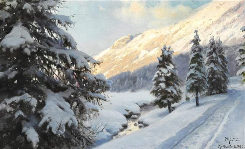 Monsted Peder Winter Landscape At Morteratsch In Switzerland 1920 museum quality