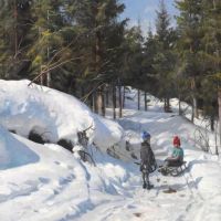 Monsted Peder Winter Landscape From Fagernes In Norway With Children Sledging