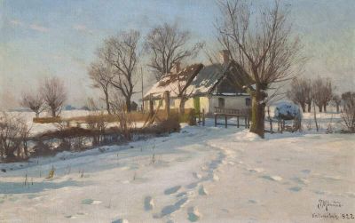 art oil painting reproduction of  Monsted Peder Winter Landscape From Vallensb K 1922 museum quality handmade