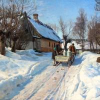 Monsted Peder Winter Landscape With A Milkman In Hoje Taastrup
