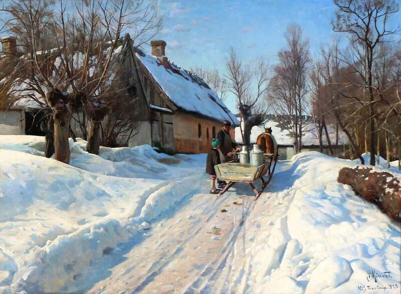 Monsted Peder Winter Landscape With A Milkman In Hoje Taastrup museum quality