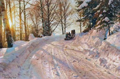 art oil painting reproduction of  Monsted Peder Winter Landscape With Sleigh 1918 museum quality handmade