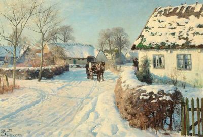 art oil painting reproduction of  Monsted Peder Winter Scenery From Herstedvester 1929 museum quality handmade