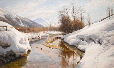 art oil painting reproduction of  Monsted Peder Winter Sun In The Engadin 1914 museum quality handmade