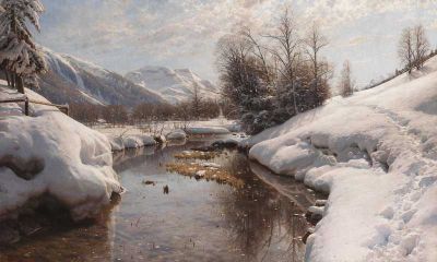 art oil painting reproduction of  Monsted Peder Wintersonne Im Engadin 1914 museum quality handmade