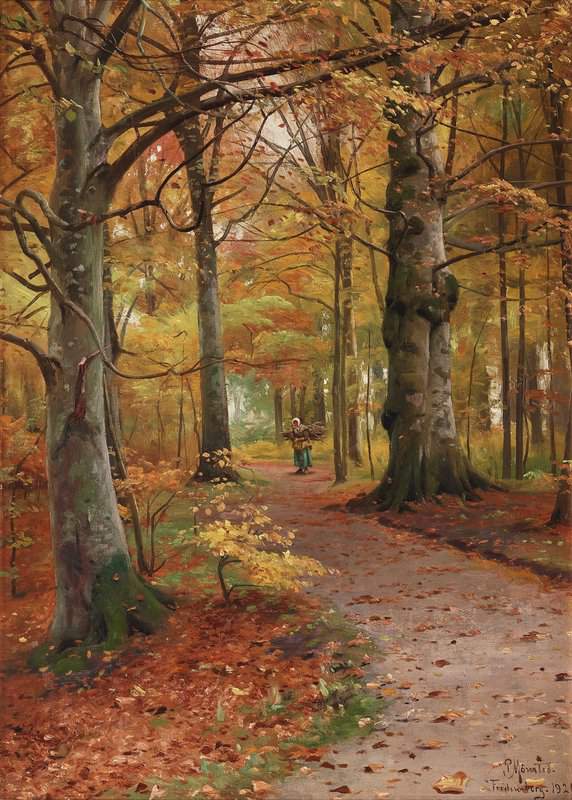 Monsted Peder Woman Gathering Firewood In A Beech Forest 1921 museum quality