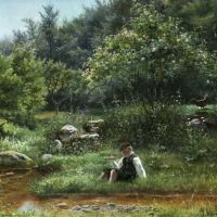 Monsted Peder Young Boy Fishing By Stream 1876