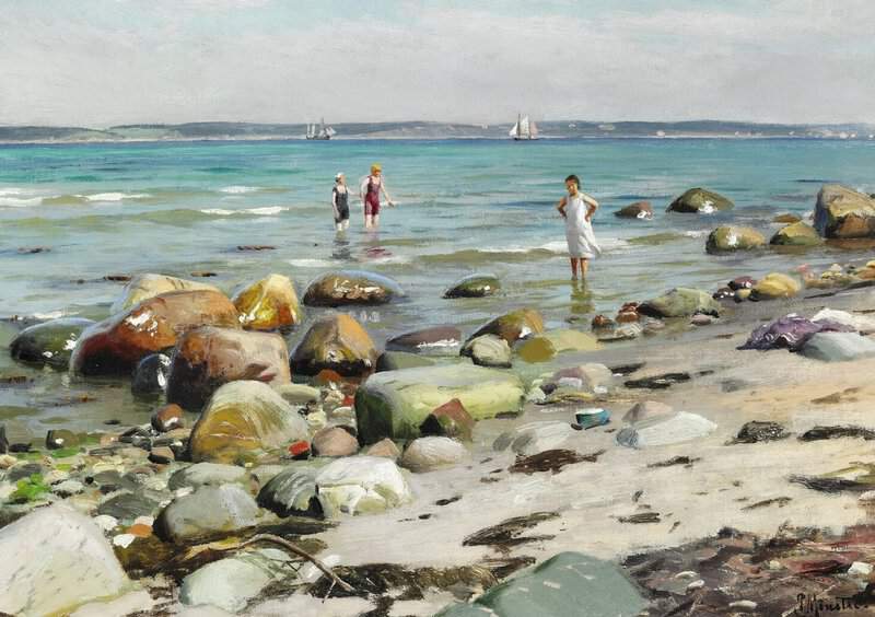 Monsted Peder Young Women Bathing At The Beach At Alsgarde 1921 museum quality