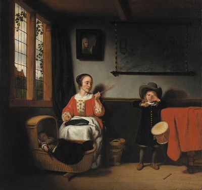 art oil painting reproduction of  Nicolaes Maes The Naughty Drummer Ca. 1655 museum quality handmade