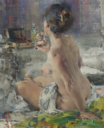 art oil painting reproduction of  Nicolai Fechin Nude Woman With A Mirror museum quality handmade