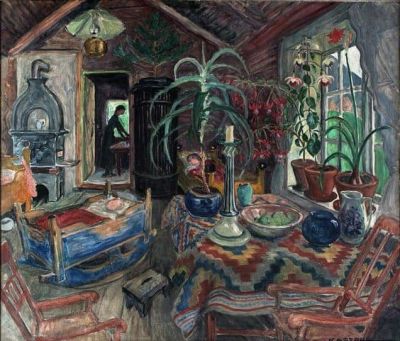 art oil painting reproduction of  Nikolai Astrup Interior With Cradle museum quality handmade