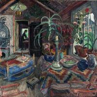 Nikolai Astrup Interior With Cradle Hand Painted Reproduction