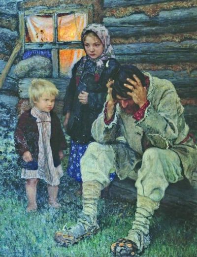 art oil painting reproduction of  Nikolai Petrovich Bogdanov-belsky Miseria 1919 museum quality handmade