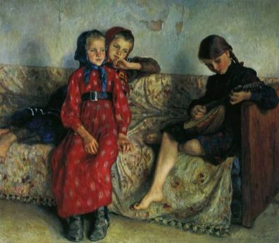 art oil painting reproduction of  Nikolay Bogdanov-belsky Village Friends 1913 museum quality handmade