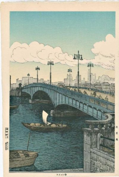 art oil painting reproduction of  Noel Nouet Ryogoku Bridge Tokyo 1936 museum quality handmade