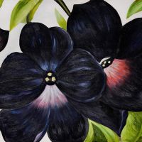 O Keeffe Black And Purple Petunias Hand Painted Reproduction