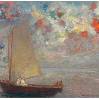 Odilon Redon La Barque Aux Deux Femmes Blanches