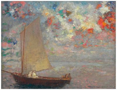 art oil painting reproduction of  Odilon Redon La Barque Aux Deux Femmes Blanches museum quality handmade