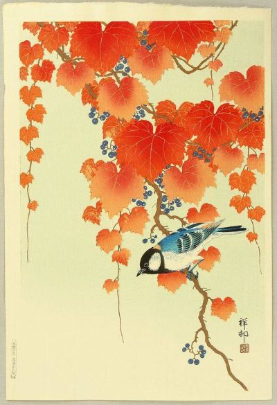 art oil painting reproduction of  Ohara Koson Cinciallegra Su Ramo Di Paulownia 1925-36 museum quality handmade