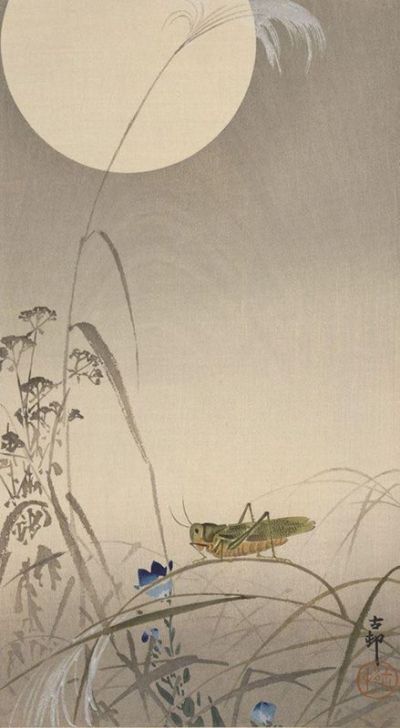 art oil painting reproduction of  Ohara Koson Grasshopper And Full Moon 1910 museum quality handmade